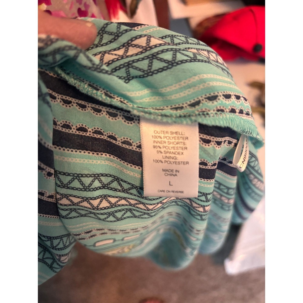 New York & Company Maxi Dress Women L Turquoise Geometric Halter Romper Lining - Picture 3 of 9